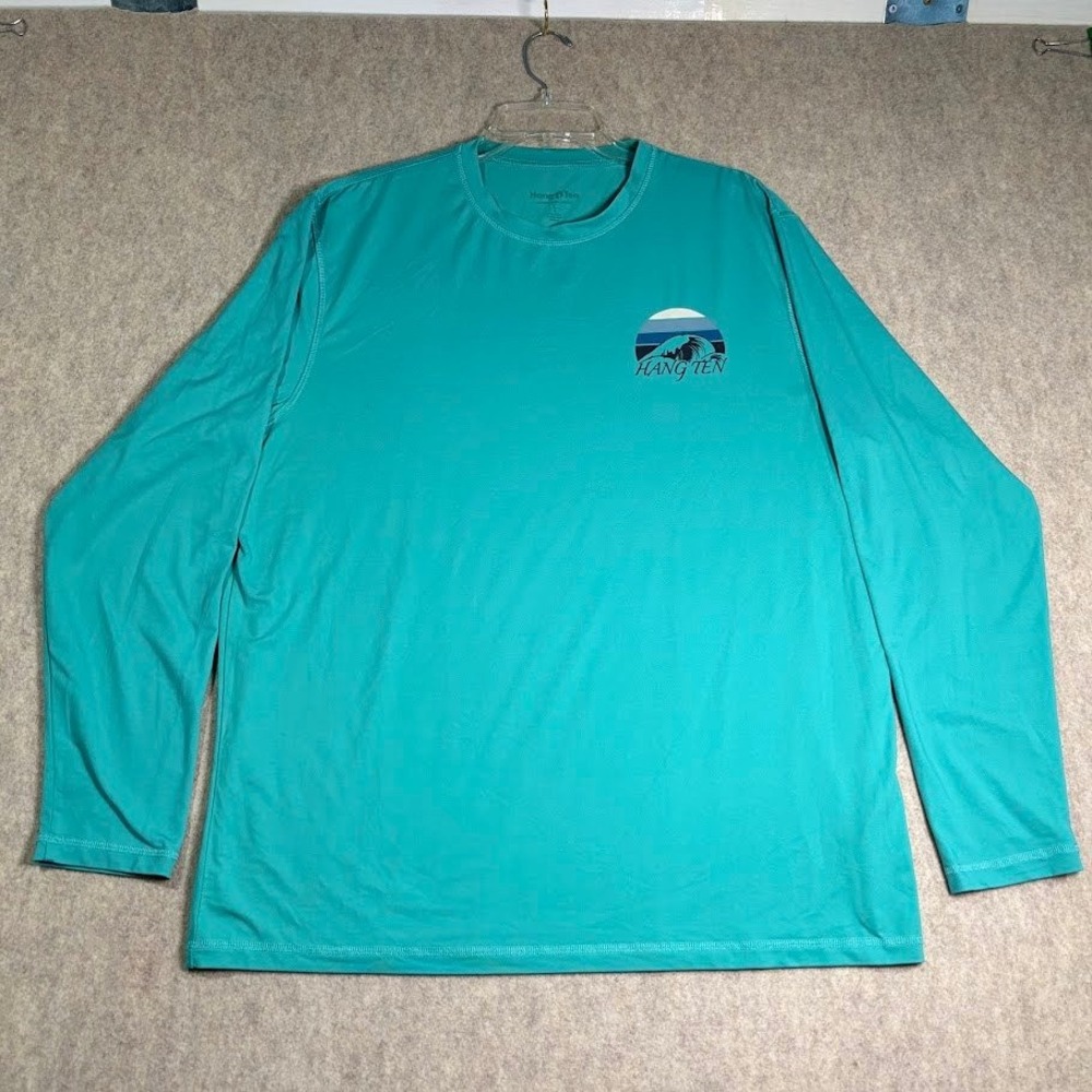Hang Ten Sun Shirt Mens Large Teal Polyester UV Protection Long Sleeve Surf